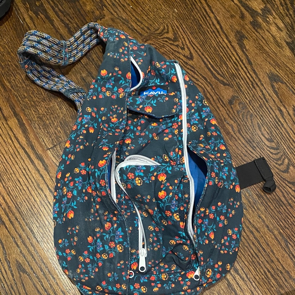 Kavu Floral Sling Backpack with Blue Accents